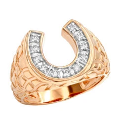 Good Luck Men's 14K Yellow Gold Nugget Horseshoe Diamond Ring 0.5ct By Luxurman -Jewelry Sales Store good luck mens 14k gold nugget horseshoe diamond ring 05ct by luxurman ro