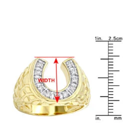 Good Luck Men's 14K Yellow Gold Nugget Horseshoe Diamond Ring 0.5ct By Luxurman -Jewelry Sales Store good luck mens 14k gold nugget horseshoe diamond ring 05ct by luxurman rulerye
