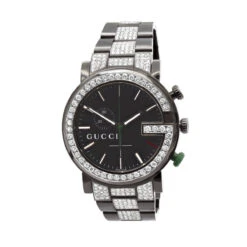 Men's Chrono Gucci Fully Iced Out Watch 7.5ct 101G Black YA101331