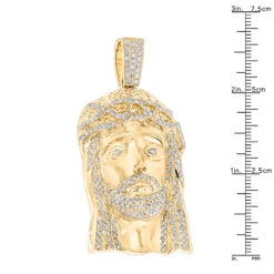 Hip Hop 14K Yellow Gold Round Diamond Jesus Head Pendant 3.5ct By Luxurman -Jewelry Sales Store hip hop jewelry 14k gold round diamond jesus head pendant 35ct by luxurman rulerye