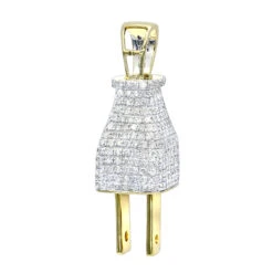 Hip Hop 10K Yellow Gold 3D Real Gold And Diamond Power Plug Pendant For Men -Jewelry Sales Store hip hop jewelry 3d real gold and diamond power plug pendant for men 10k backye