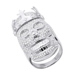 Hip Hop Men's Diamond Silver Skull Ring 2.75ct