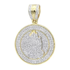 Hip Hop Praying Hands Diamond Pendant For Men 14K Yellow Gold Medallion