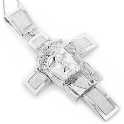 Hip Hop Sterling Silver Diamond Jesus Face Cross Pendant 1.54ct
