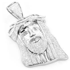 Hip Hop 10K White Gold Diamond Jesus Face Pendant 1.25ct