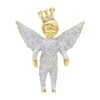 Iced Out Crowned Angel Pendant With Diamonds 10K Yellow Gold 1.5ct