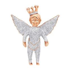 Iced Out Crowned Angel Pendant With Diamonds 10K Yellow Gold 1.5ct -Jewelry Sales Store iced out crowned angel pendant with diamonds in 10k gold 164ct ro