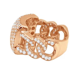 3 Carat Men's White Diamond Pinky Ring 10K Yellow Gold Cuban Chain Links Design -Jewelry Sales Store jewelry 3 carat mens white diamond pinky ring in 10k gold cuban chain links design 407075 backro