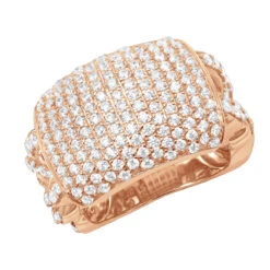 3 Carat Men's White Diamond Pinky Ring 10K Yellow Gold Cuban Chain Links Design -Jewelry Sales Store jewelry 3 carat mens white diamond pinky ring in 10k gold cuban chain links design 407075 ro