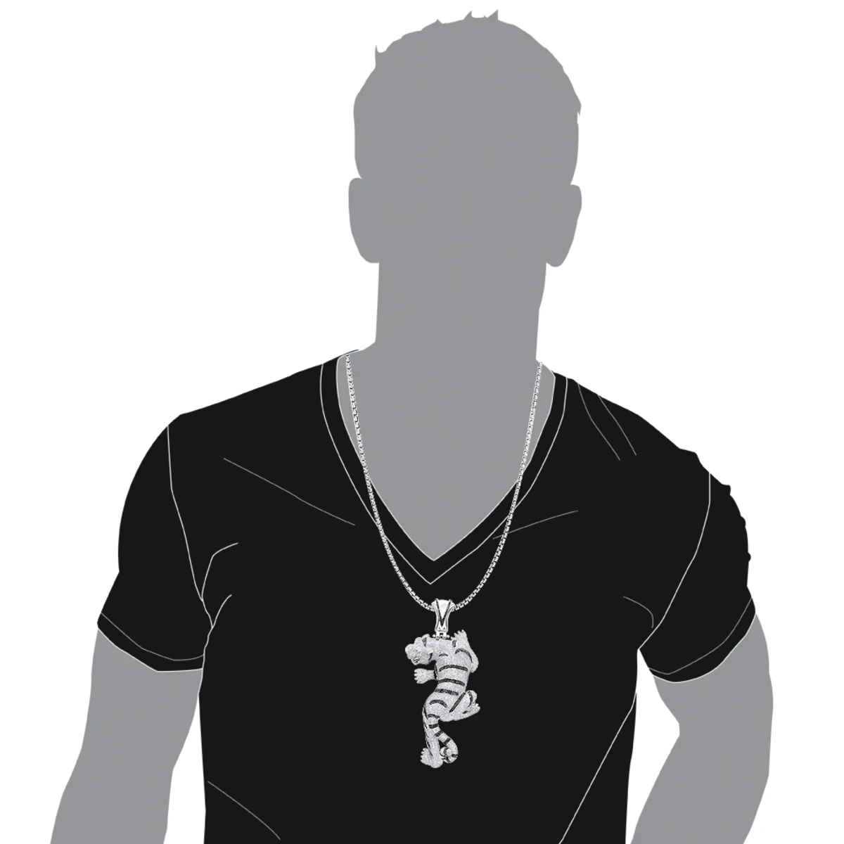 3D 10K White Gold Black White Diamond Tiger Pendant For Men 8.5ct By Luxurman 5 3D 10K White Gold Black White Diamond Tiger Pendant For Men 8.5ct By Luxurman - Image 5