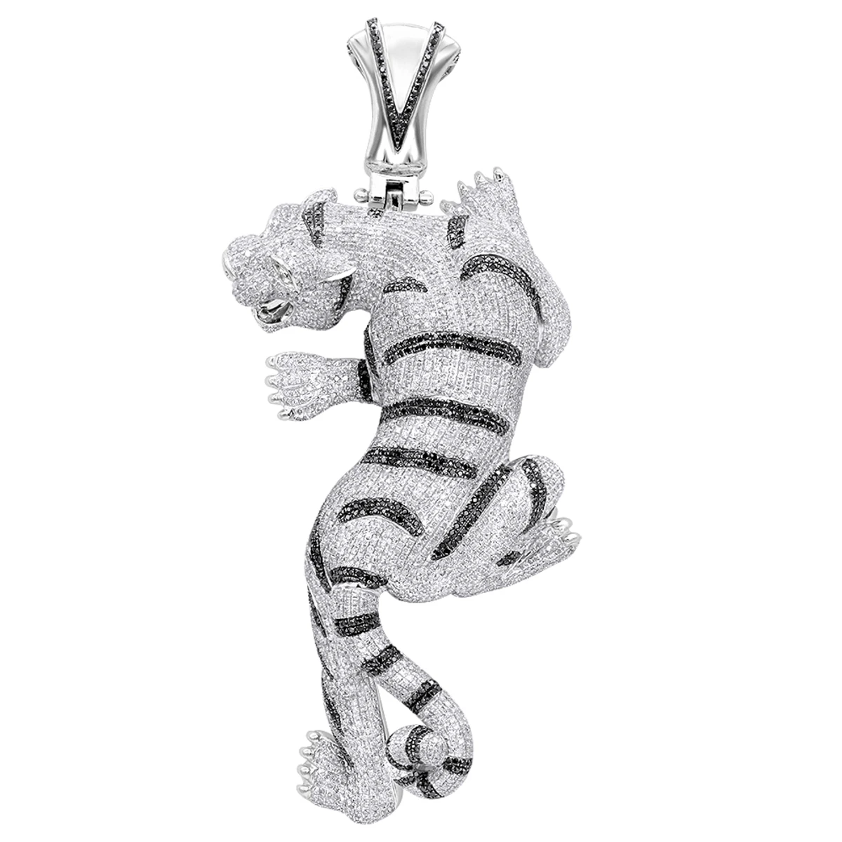 3D 10K White Gold Black White Diamond Tiger Pendant For Men 8.5ct By Luxurman 1 3D 10K White Gold Black White Diamond Tiger Pendant For Men 8.5ct By Luxurman