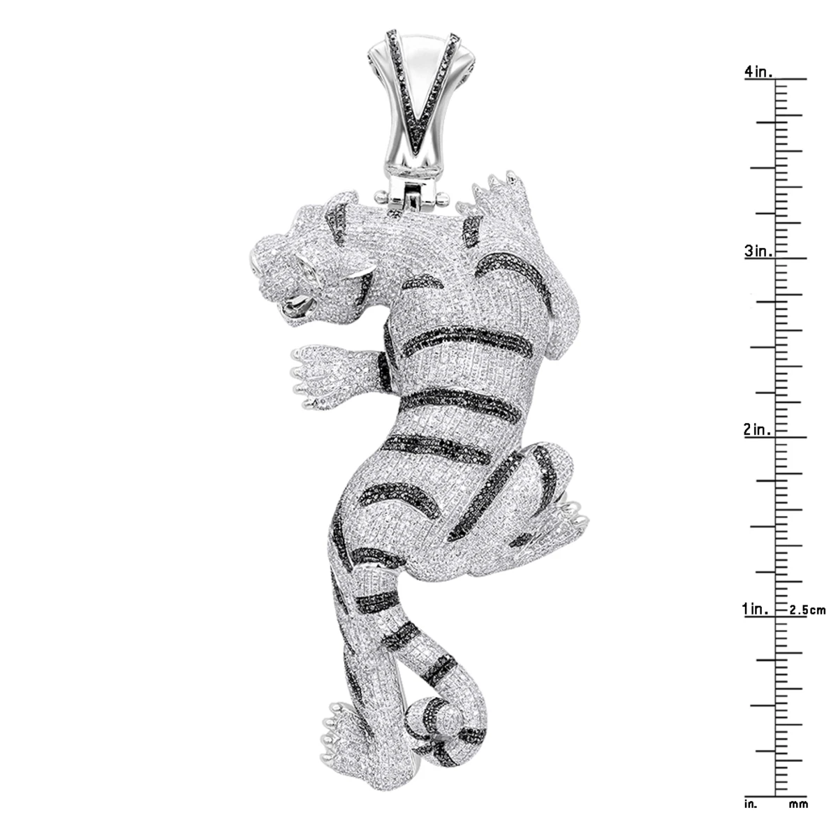 3D 10K White Gold Black White Diamond Tiger Pendant For Men 8.5ct By Luxurman 6 3D 10K White Gold Black White Diamond Tiger Pendant For Men 8.5ct By Luxurman - Image 6