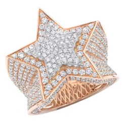 14K Rose Gold Statement 4.75 Carat G VS Diamond Star Shaped Pinky Ring For Men