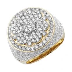 5 Carat Round Diamond Cluster Ring For Men Solid 14K Yellow Gold