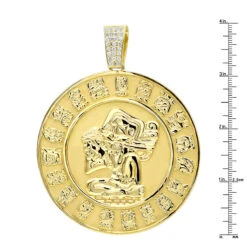 Custom Aztec Sun Stone Calendar Coin Diamond Pendant 18K Yellow Gold For Men -Jewelry Sales Store jewelry custom aztec sun stone calendar coin diamond pendant in 18k gold for men rulerye