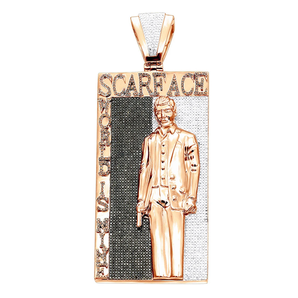 14K White Gold Tony Montana Scarface Character Diamond Pendant For Men 3 14K White Gold Tony Montana Scarface Character Diamond Pendant For Men - Image 3