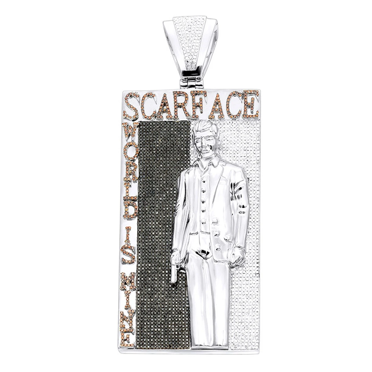14K White Gold Tony Montana Scarface Character Diamond Pendant For Men 1 14K White Gold Tony Montana Scarface Character Diamond Pendant For Men