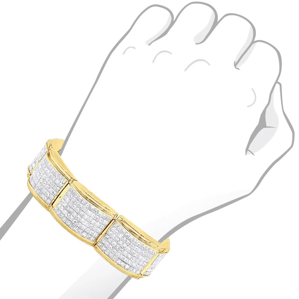 Designer 45ct Men's Diamond Bracelet 14K Yellow Gold Princess Cut Invisible Set Diamonds 5 Designer 45ct Men's Diamond Bracelet 14K Yellow Gold Princess Cut Invisible Set Diamonds - Image 5