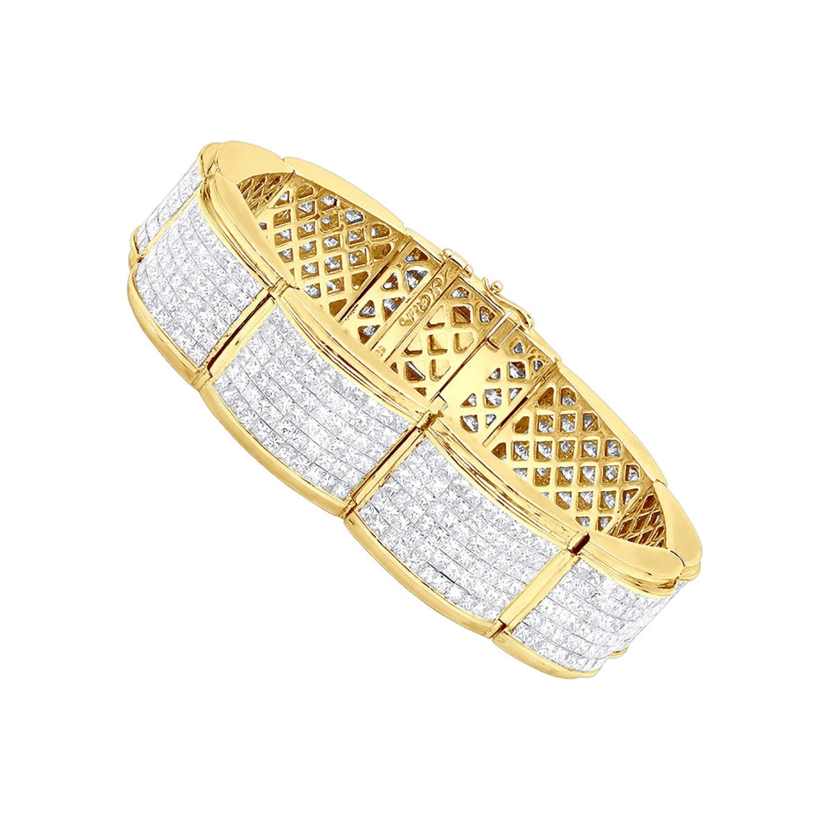Designer 45ct Men's Diamond Bracelet 14K Yellow Gold Princess Cut Invisible Set Diamonds 1 Designer 45ct Men's Diamond Bracelet 14K Yellow Gold Princess Cut Invisible Set Diamonds