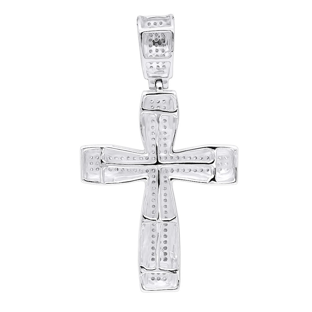 Double Layer 14K White Gold Pave Diamond Cross Pendant For Men & Women 0.75c 4 Double Layer 14K White Gold Pave Diamond Cross Pendant For Men & Women 0.75c - Image 4