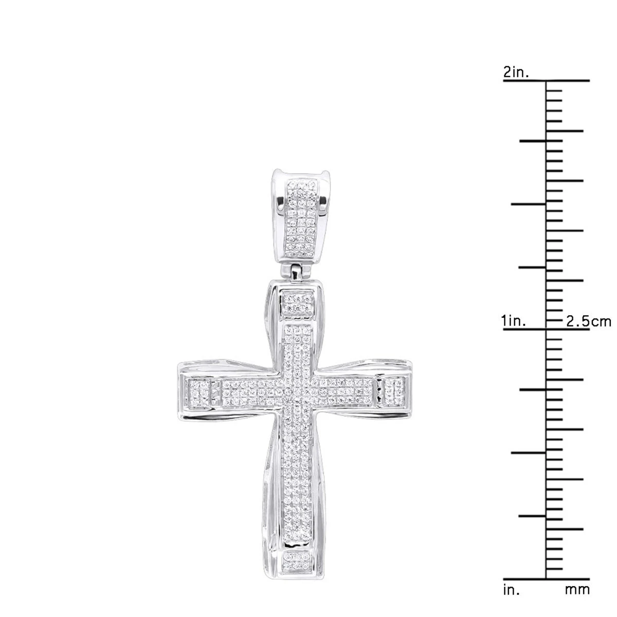 Double Layer 14K White Gold Pave Diamond Cross Pendant For Men & Women 0.75c 8 Double Layer 14K White Gold Pave Diamond Cross Pendant For Men & Women 0.75c - Image 8