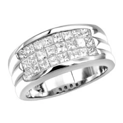 G VS Invisible Princess Cut Diamond Ring For Men 14K White Gold Band 2.5CT