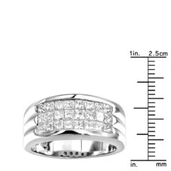 G VS Invisible Princess Cut Diamond Ring For Men 14K White Gold Band 2.5CT -Jewelry Sales Store jewelry g vs invisible princess cut diamond ring for men 14k gold band 25ct rulerwh