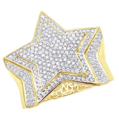 Hip Hop 10K Yellow Gold Five Pointed Star Diamond Ring For Men 1.5ct
