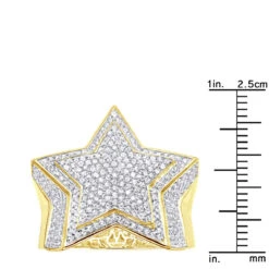 Hip Hop 10K Yellow Gold Five Pointed Star Diamond Ring For Men 1.5ct -Jewelry Sales Store jewelry hip hop jewelry real 10k gold five pointed star diamond ring for men 15ct rulerye