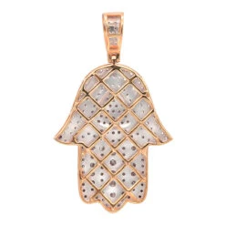 Jewish Large Iced Out Hamsa Hand Pendant 14K Yellow Gold 2CT Diamond Charm -Jewelry Sales Store jewelry jewish jewelry large iced out hamsa hand pendant 14k gold 2ct diamond charm backro