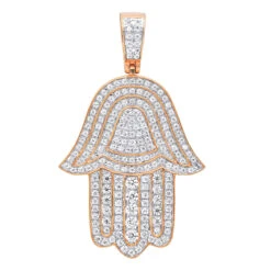 Jewish Large Iced Out Hamsa Hand Pendant 14K Yellow Gold 2CT Diamond Charm -Jewelry Sales Store jewelry jewish jewelry large iced out hamsa hand pendant 14k gold 2ct diamond charm ro