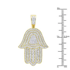 Jewish Large Iced Out Hamsa Hand Pendant 14K Yellow Gold 2CT Diamond Charm -Jewelry Sales Store jewelry jewish jewelry large iced out hamsa hand pendant 14k gold 2ct diamond charm rulerye