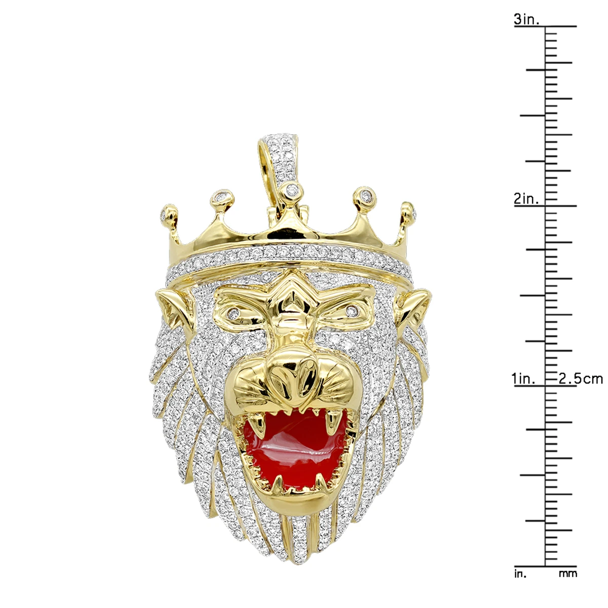 Large 10K Yellow Gold Diamond Lion Head Pendant For Men W Crown 4ct By Luxurman 6 Large 10K Yellow Gold Diamond Lion Head Pendant For Men W Crown 4ct By Luxurman - Image 6
