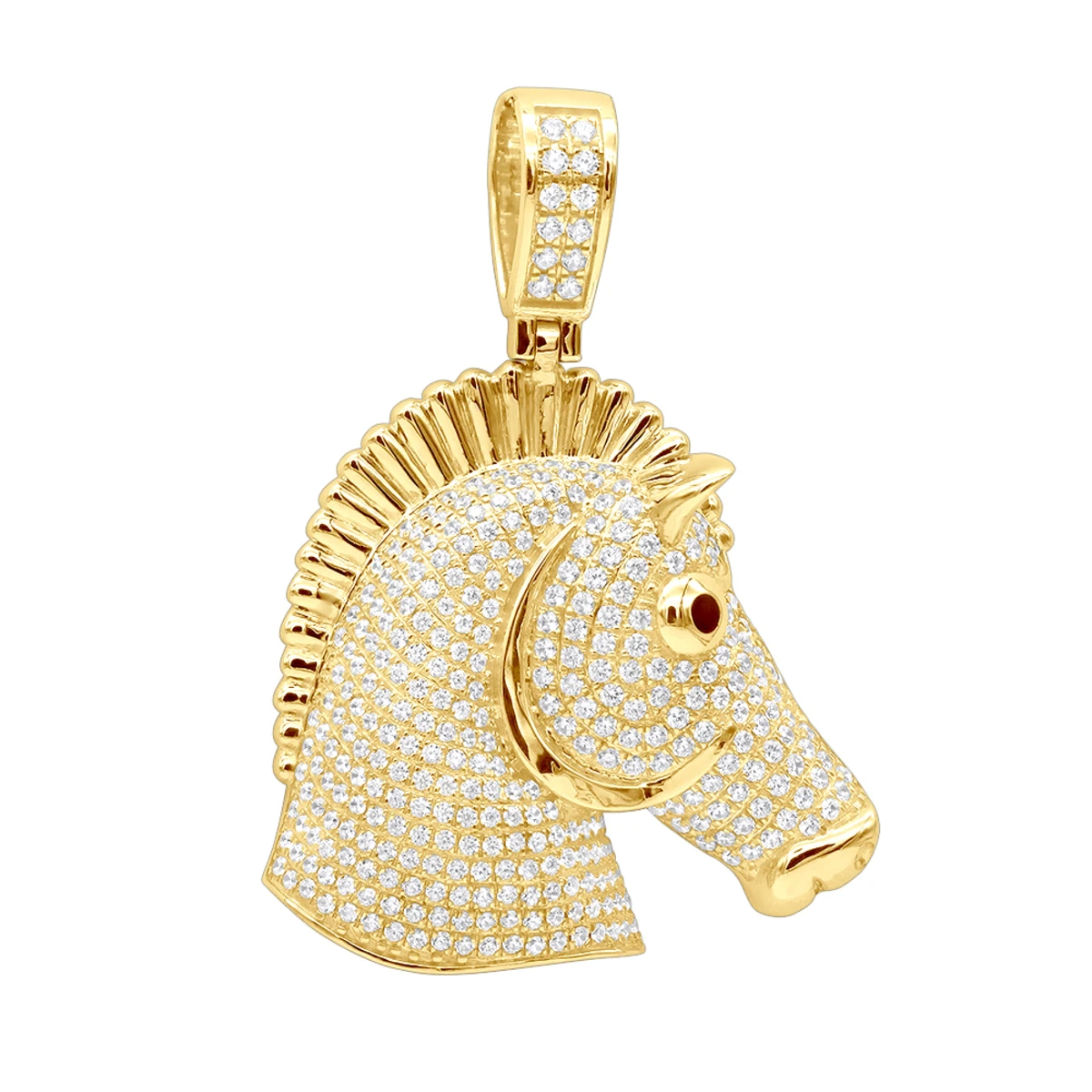 Large 10K Yellow Gold Horse Head Diamond Pendant For Men 4.5 Carat 1 Large 10K Yellow Gold Horse Head Diamond Pendant For Men 4.5 Carat