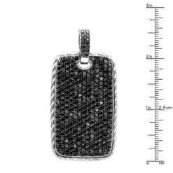 Large Sterling Silver Black Diamond Dog Tag Pendant For Men 14Ct Pave Setting -Jewelry Sales Store jewelry large sterling silver black diamond dog tag pendant for men 14ct pave setting rulerwh
