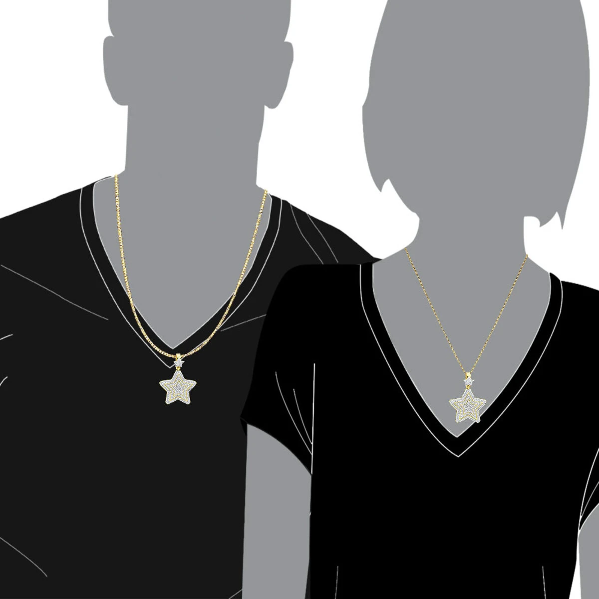 Large Unisex High Fashioned Diamond Star Pendant 14K Yellow Gold 1.8CT 7 Large Unisex High Fashioned Diamond Star Pendant 14K Yellow Gold 1.8CT - Image 7