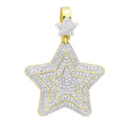 Large Unisex High Fashioned Diamond Star Pendant 14K Yellow Gold 1.8CT
