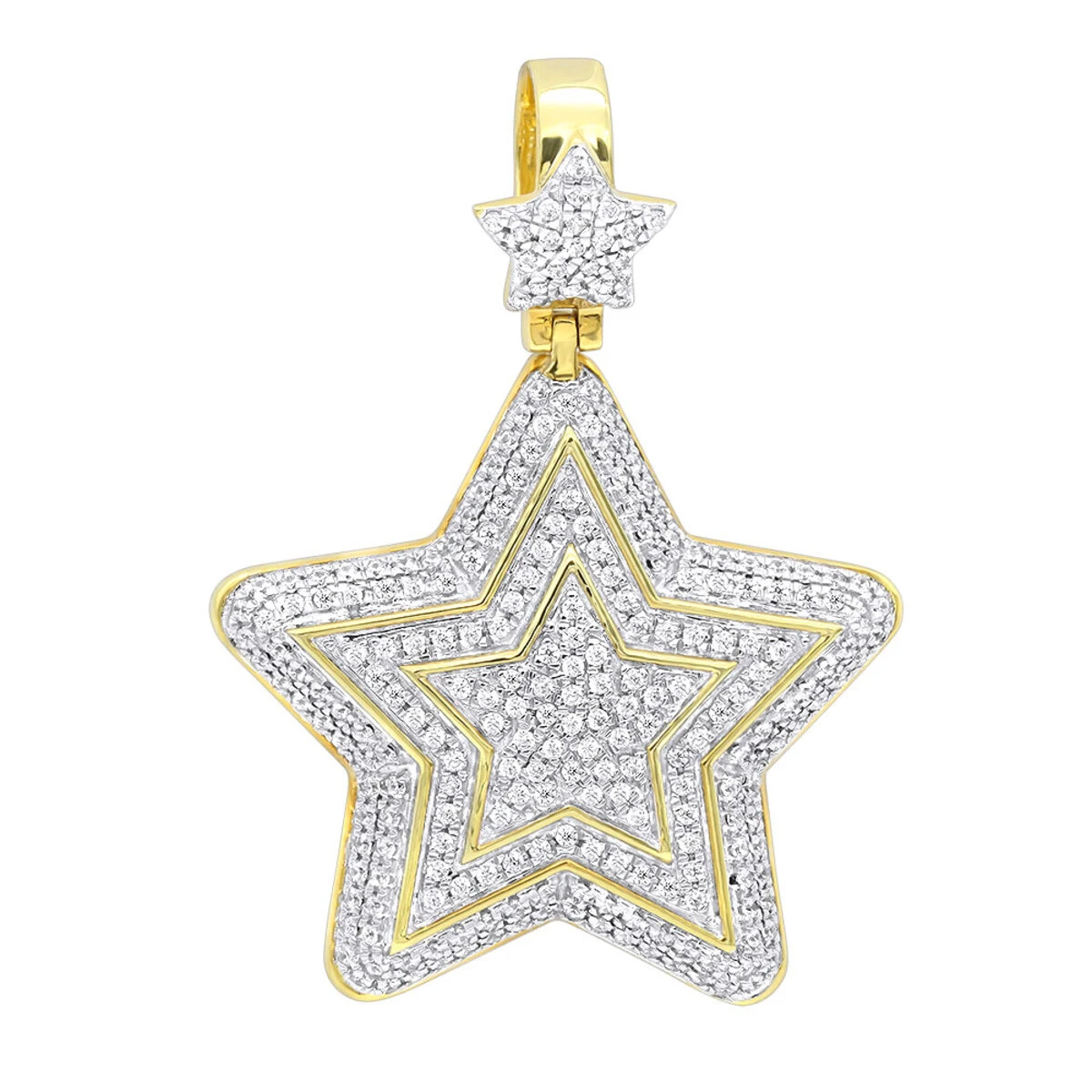 Large Unisex High Fashioned Diamond Star Pendant 14K Yellow Gold 1.8CT 1 Large Unisex High Fashioned Diamond Star Pendant 14K Yellow Gold 1.8CT