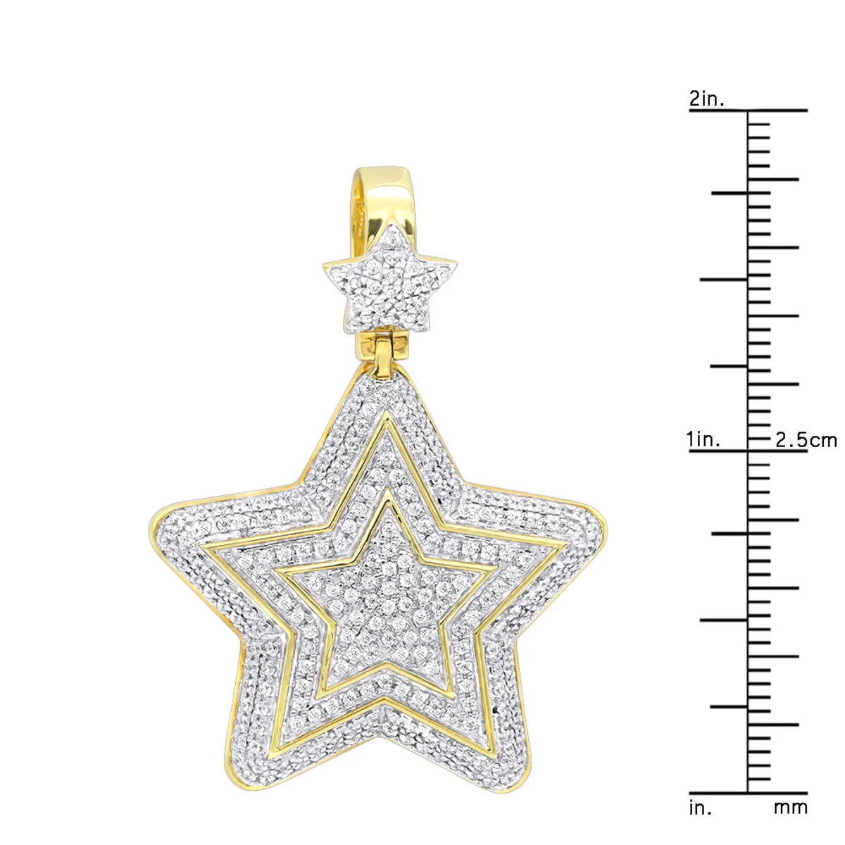 Large Unisex High Fashioned Diamond Star Pendant 14K Yellow Gold 1.8CT 8 Large Unisex High Fashioned Diamond Star Pendant 14K Yellow Gold 1.8CT - Image 8