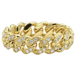 LUXURMAN Bands Solid 14K Yellow Gold Cuban Link Chain Diamond Ring For Men 0.7ct -Jewelry Sales Store jewelry luxurman bands solid 14k gold cuban link chain diamond ring for men 07ct backye