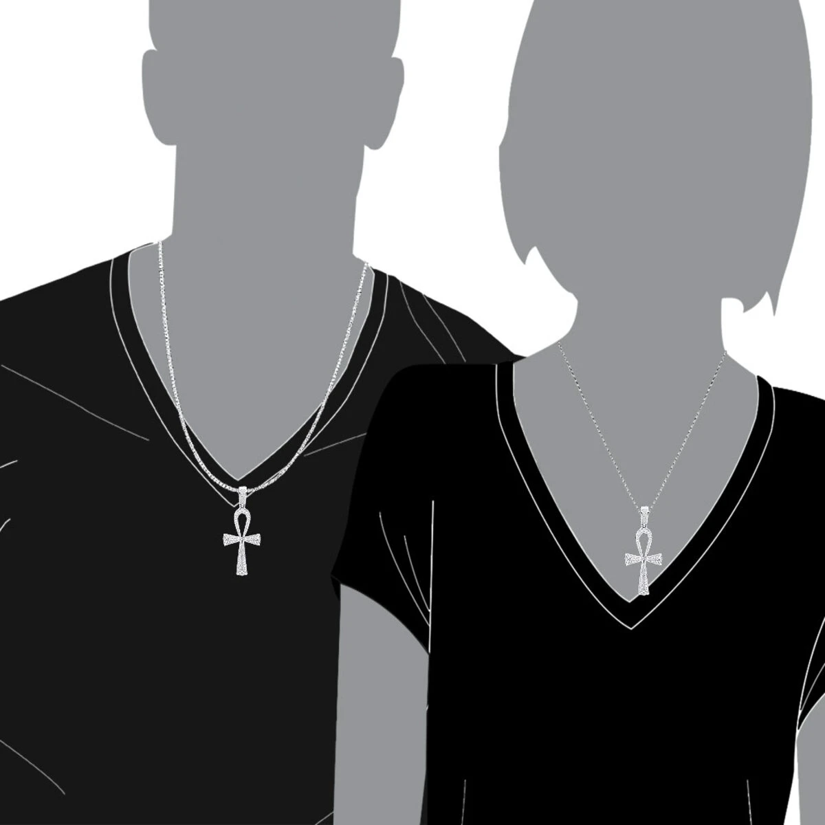 Luxurman Egyptian Ankh Cross Diamond Pendant 14K White Gold 0.6CT 2 3/4 Inch 7 Luxurman Egyptian Ankh Cross Diamond Pendant 14K White Gold 0.6CT 2 3/4 Inch - Image 7