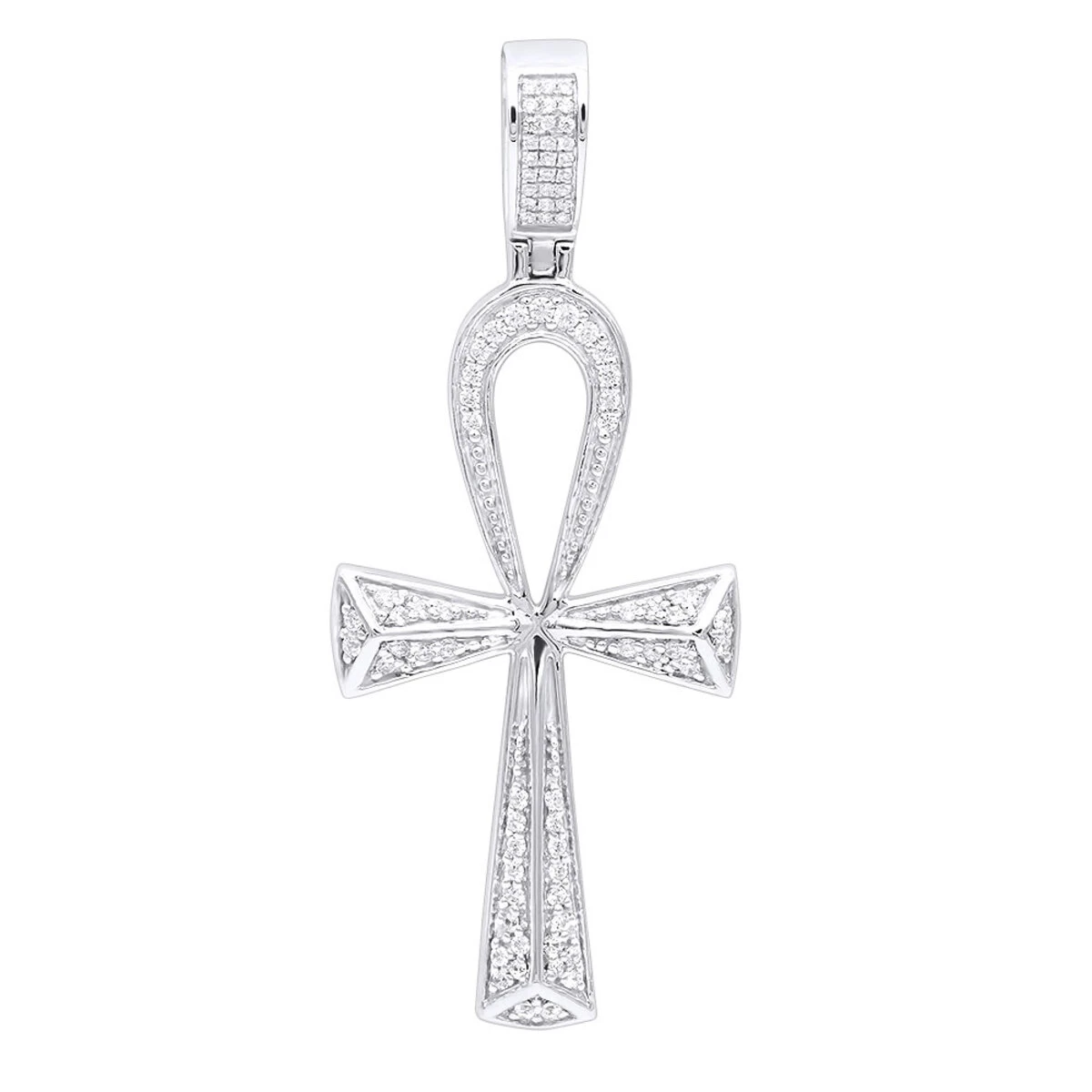 Luxurman Egyptian Ankh Cross Diamond Pendant 14K White Gold 0.6CT 2 3/4 Inch 1 Luxurman Egyptian Ankh Cross Diamond Pendant 14K White Gold 0.6CT 2 3/4 Inch