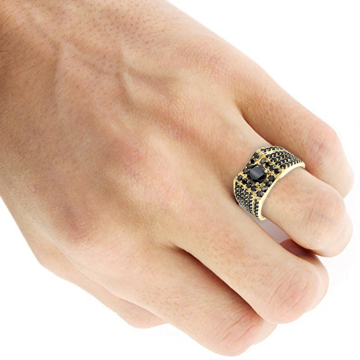 Men's Black Diamond Ring 10K Yellow Gold 4 Carat By Luxurman 5 Men's Black Diamond Ring 10K Yellow Gold 4 Carat By Luxurman - Image 5