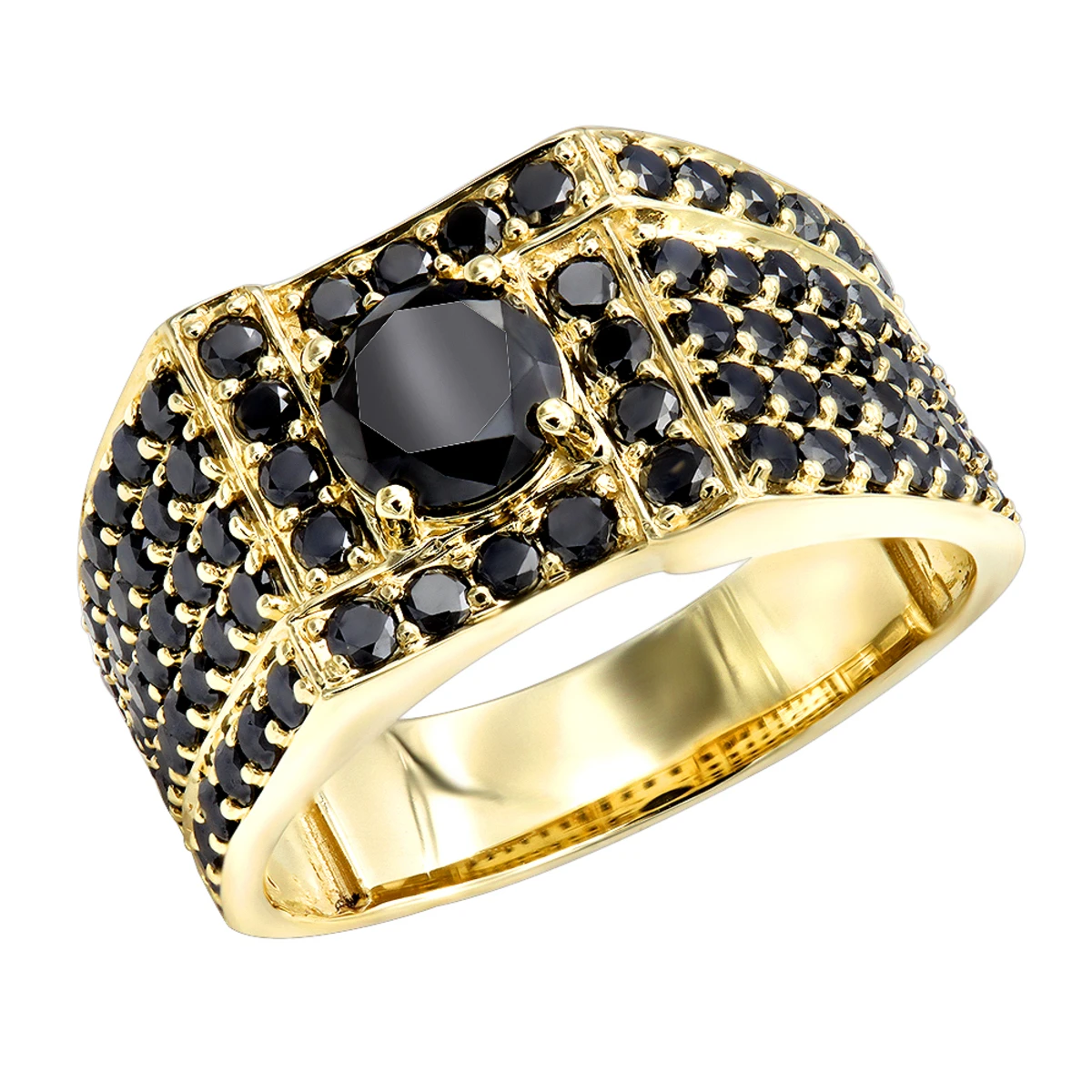 Men's Black Diamond Ring 10K Yellow Gold 4 Carat By Luxurman 1 Men's Black Diamond Ring 10K Yellow Gold 4 Carat By Luxurman