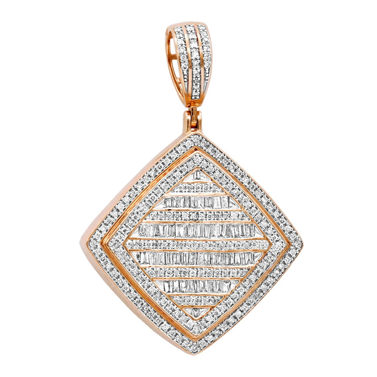 Men's Diamond Rhombus Pendant 1.8ct Baguette & Round Diamonds 14K Yellow Gold 3 Men's Diamond Rhombus Pendant 1.8ct Baguette & Round Diamonds 14K Yellow Gold - Image 3