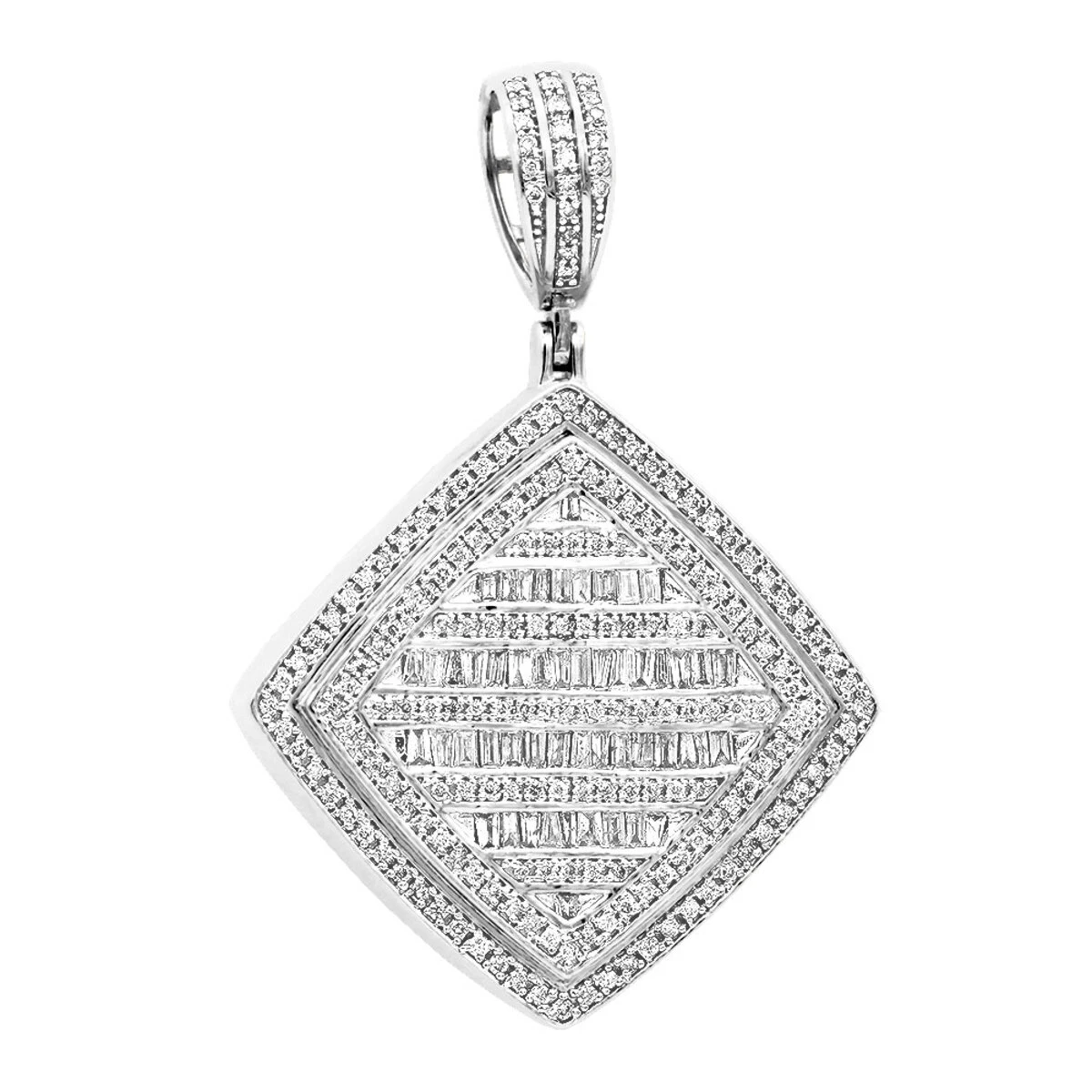 Men's Diamond Rhombus Pendant 1.8ct Baguette & Round Diamonds 14K Yellow Gold 2 Men's Diamond Rhombus Pendant 1.8ct Baguette & Round Diamonds 14K Yellow Gold - Image 2