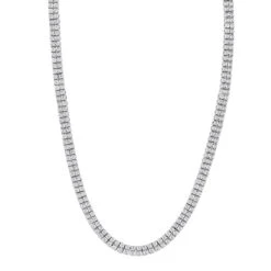 Men's Diamond Tennis Necklace In Real Sterling Silver 2 Rows Genuine Diamonds