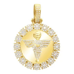 10K Yellow Gold Angel Diamond Medallion Pendant For Men 2.15 CT