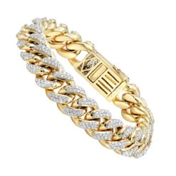 Real Diamond Miami Cuban Link Chain Bracelet For Men 10K Yellow Gold 14mm -Jewelry Sales Store jewelry real diamond miami cuban link chain bracelet for men in 10k gold 14mm backye