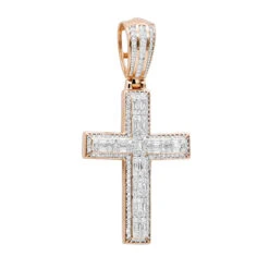 Religious 14K Yellow Gold Large Baguette & Round Diamonds Men's Cross 1.5ct -Jewelry Sales Store jewelry religious jewelry large baguette round diamonds mens cross 15ct 14k gold 803184 ro